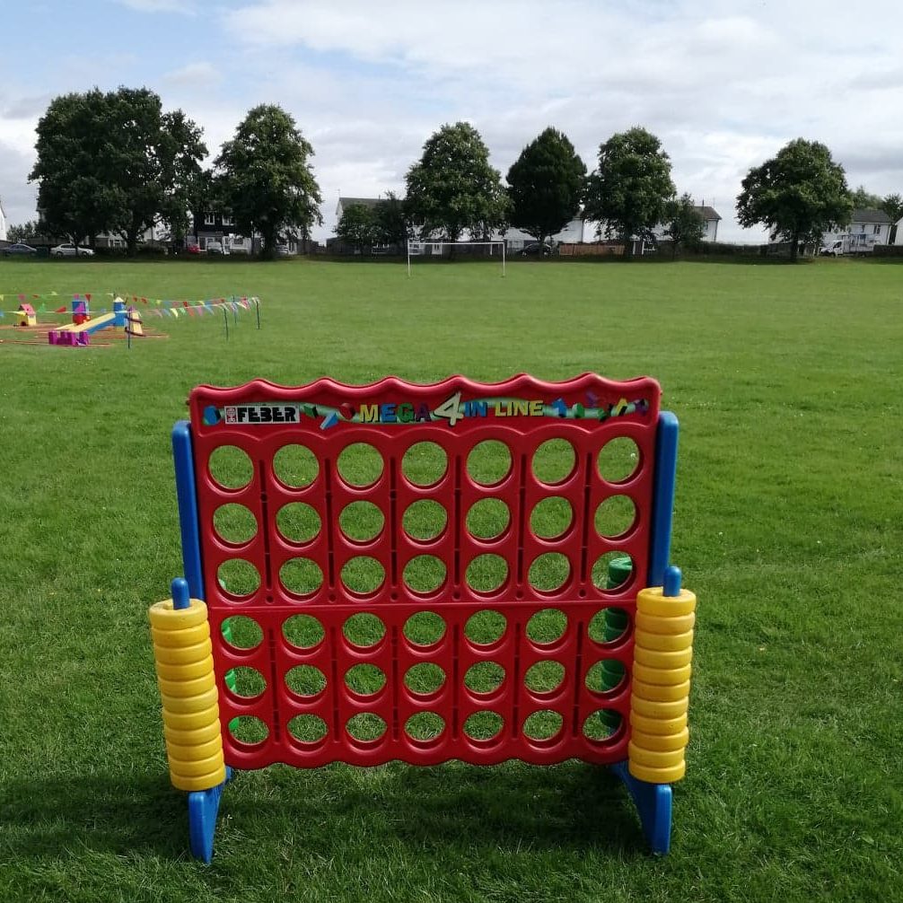 Our colourful Connect 4 game set up on the grass ready for a School Fete.