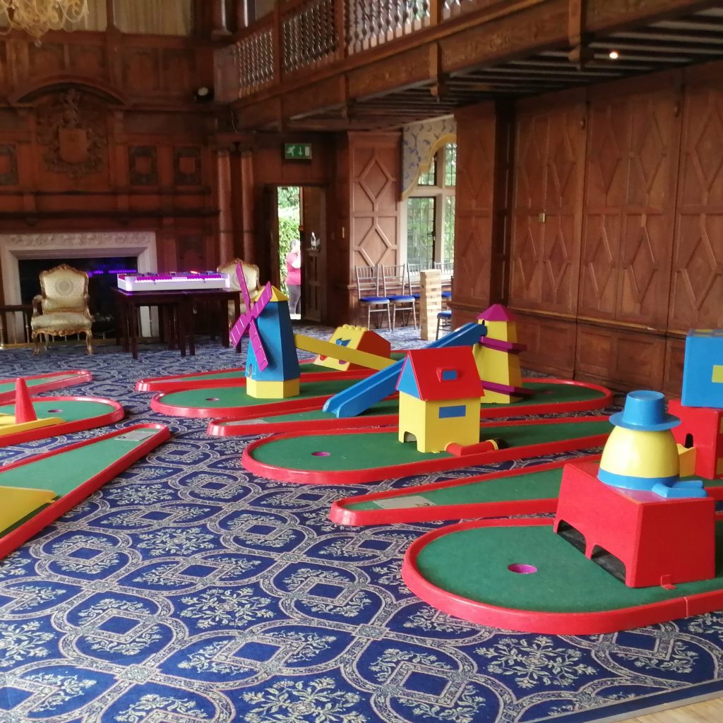 Crazy Golf hired and set up for an indoor event in a Hotel Entertainment Suite.