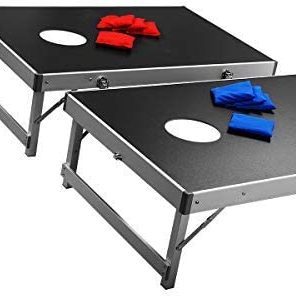 Two Beanbag Toss bases set out with beanbags.