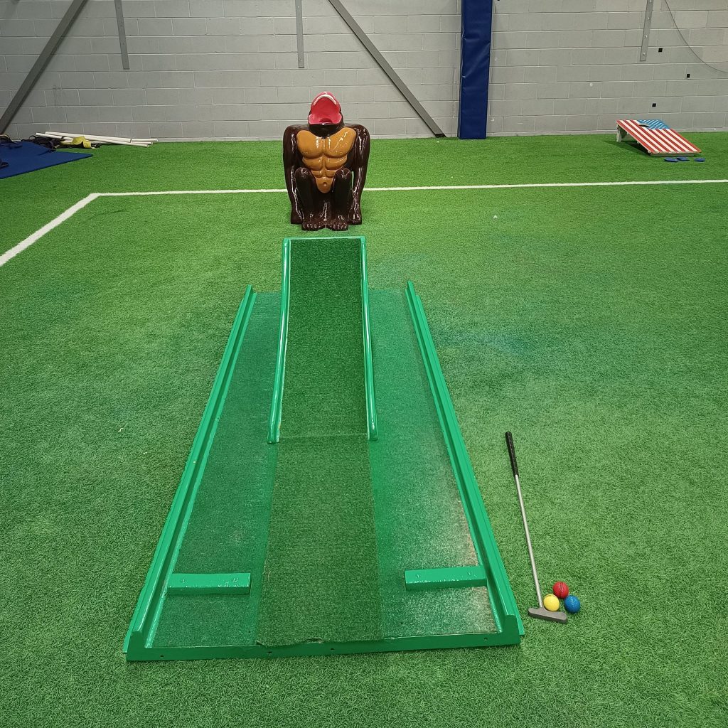 Our famously popular Gorilla Golf Putt Challenge set up for an indoor event.