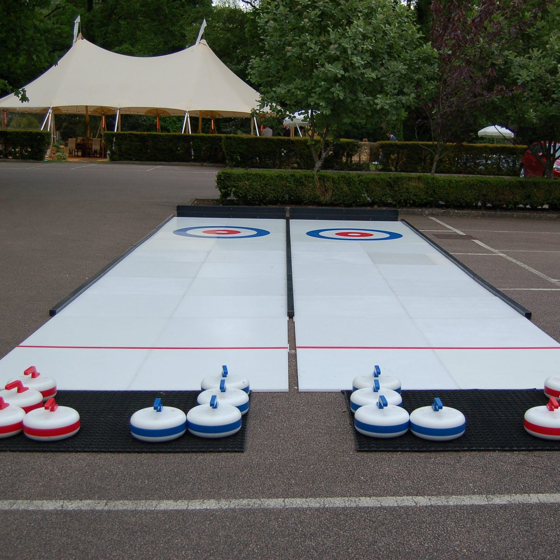 Two Curling lanes set out ready for some competitive play at an Office Party.