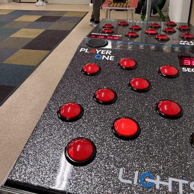 Our Whack Attack Electronic Speed Reaction game set up ready for an indoor event.