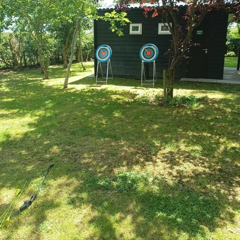 Safe Archery set up on smart stands ready for a Garden event.