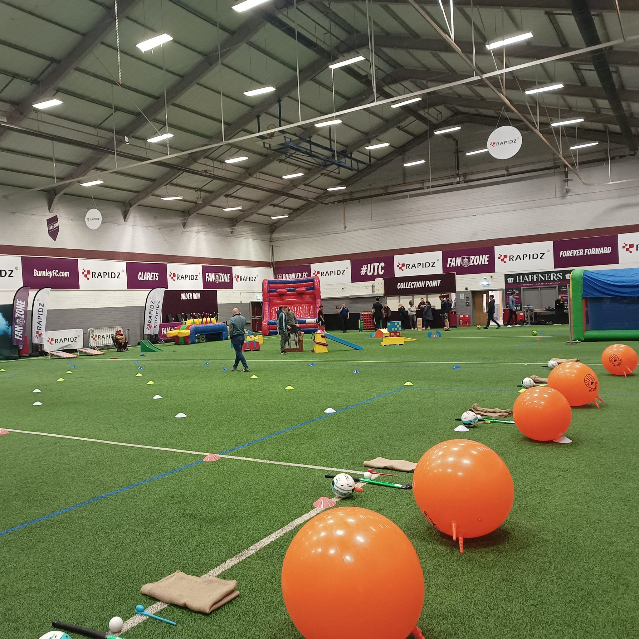 A School Sports Day event set up with Cone Markers, Space Hoppers, Crazy Golf and more.