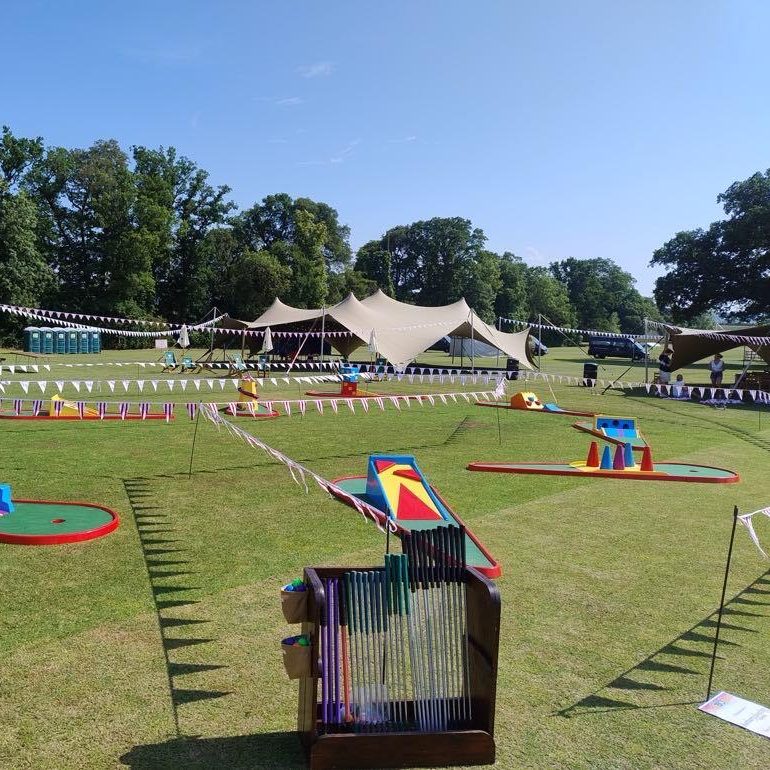 Beautifully set out Crazy Golf at a College Centenary Event.