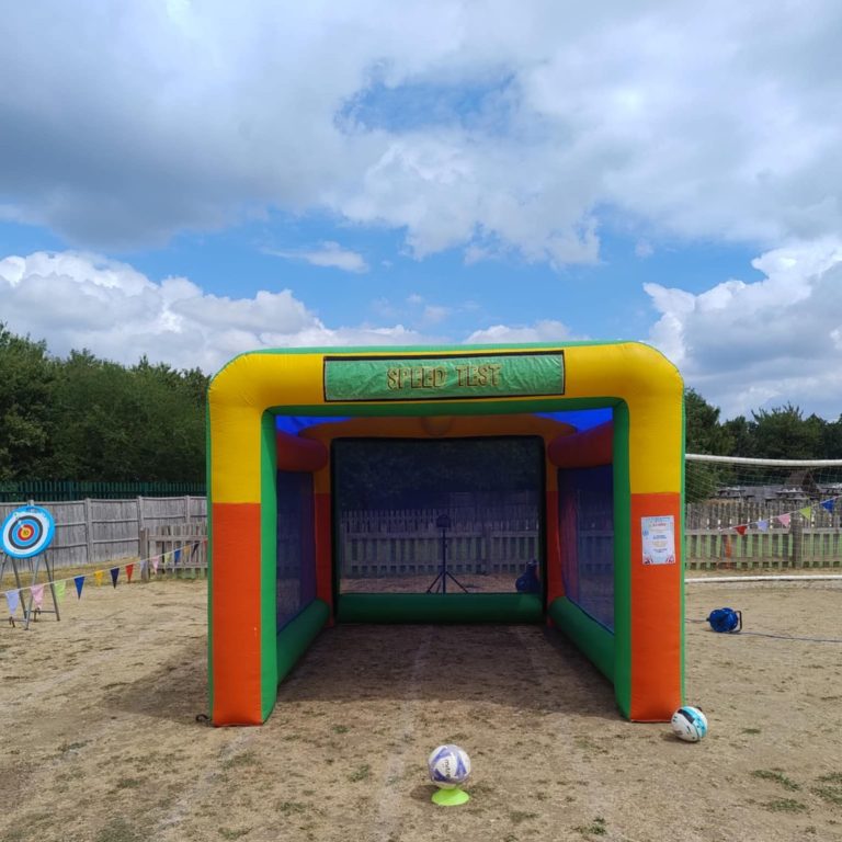 Our Inflatable Speed Cage set up ready with football in front ready for our radar to detect the speed of your kick.