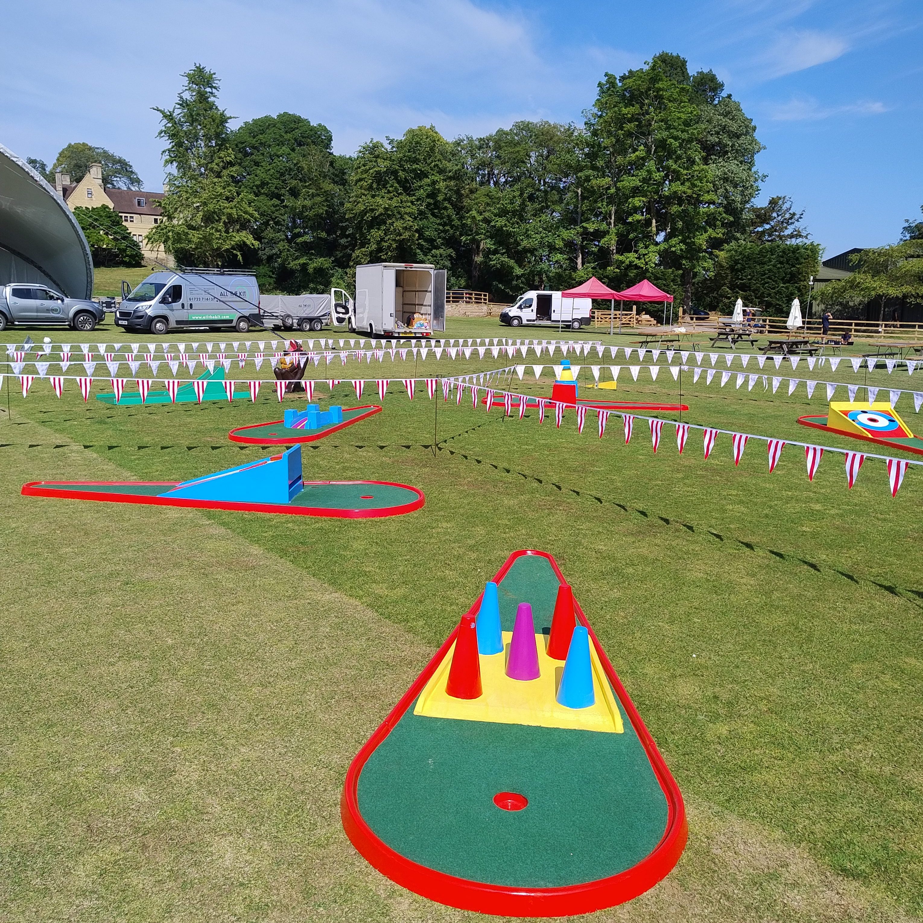 Beautifully set out Crazy Golf at a College Centenary Event.