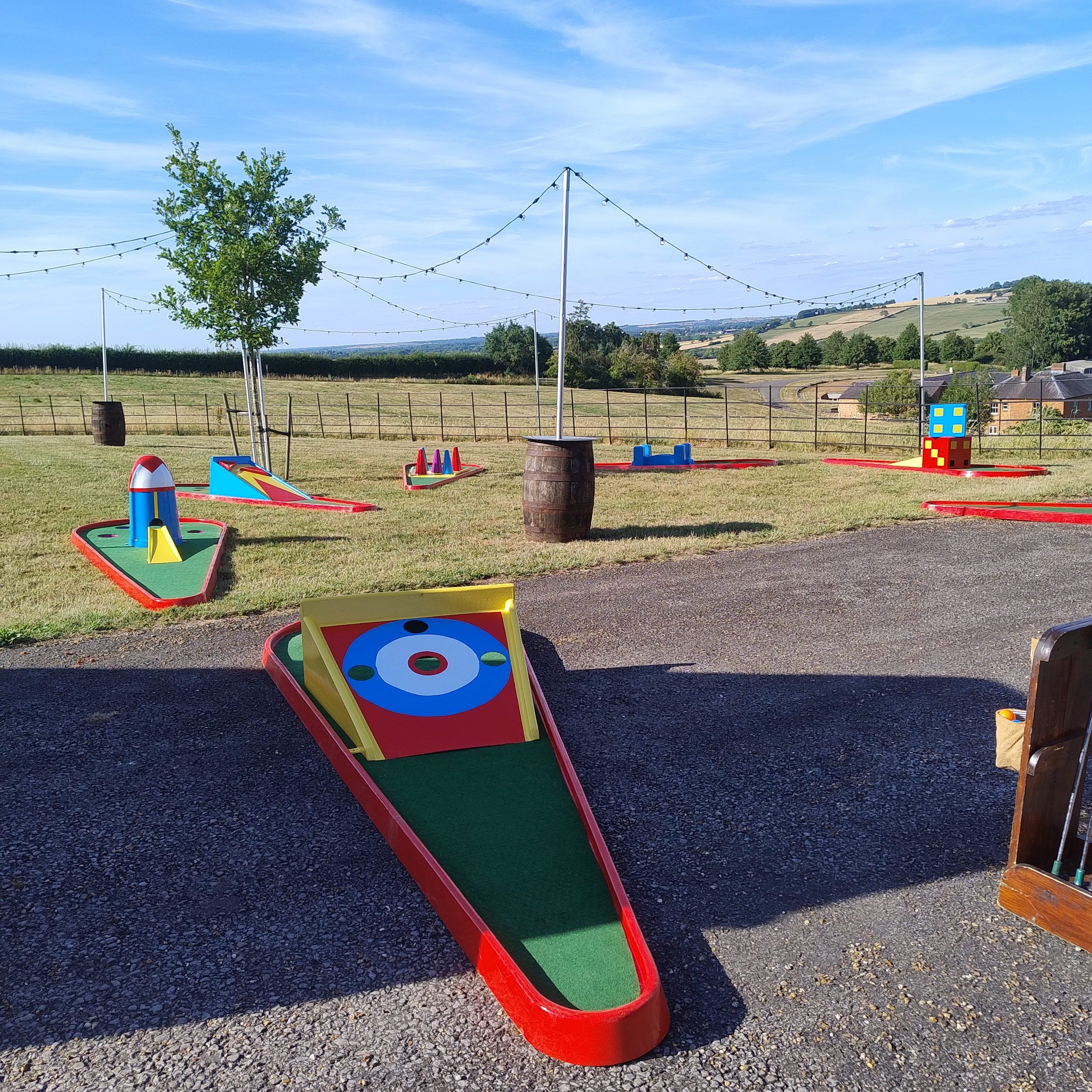 A snapshot of a School Fete with our Crazy Golf, ready for use.