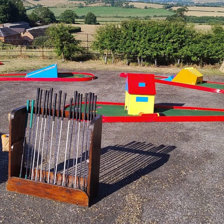 A snapshot of a Home Fete Event with our Crazy Golf and bespoke handmade Golf Club and Golf Ball holder.